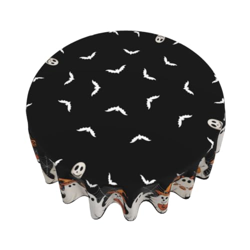 Halloween Round Tablecloth 70 Inch Black White Ghost Pumpkin Bats Fall Decor with Variation