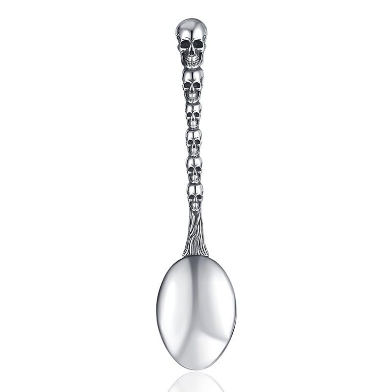 Skull Motif Serving Set - Stainless Steel Fork and Spoon for Halloween & Gothic Decor