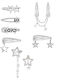 8pcs Star Hair Clips for Emo Goth Punk Y2K Hairstyles - Silver