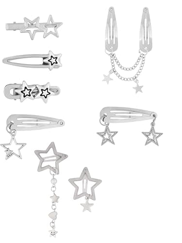 8pcs Star Hair Clips for Emo Goth Punk Y2K Hairstyles - Silver