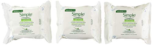 Simple Micellar Makeup Remover Wipes Unscented 25 Count Pack of 3