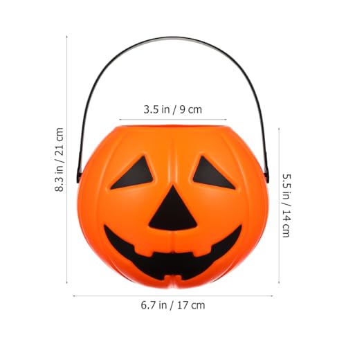 Halloween Pumpkin Bucket Candy Holder with Handle - 8.3 Inch Plastic Trick or Treat Pail