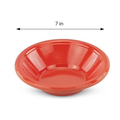 Orange Disposable Plastic Bowls - 7 inch, 12 oz, Pack of 24 for Parties & Kitchen
