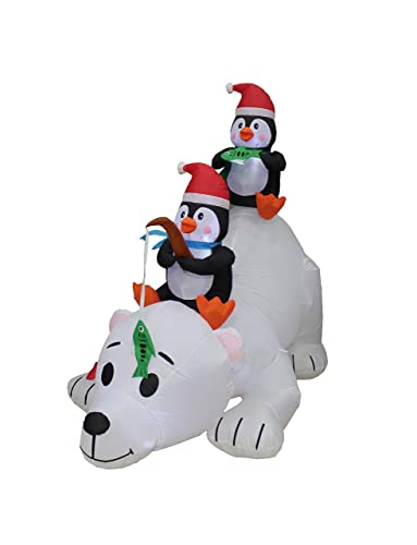 6 Ft Christmas Inflatable Penguins Fishing on Polar Bear & Lighted Penguin Yard Decor Bundle