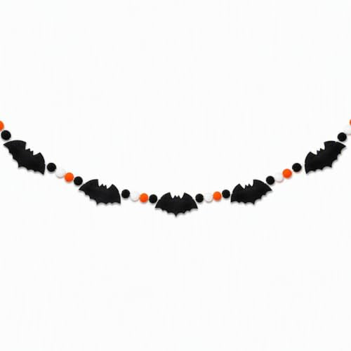 8.2ft Rustic Wood Bead Felt Bat Garland Halloween Decorations