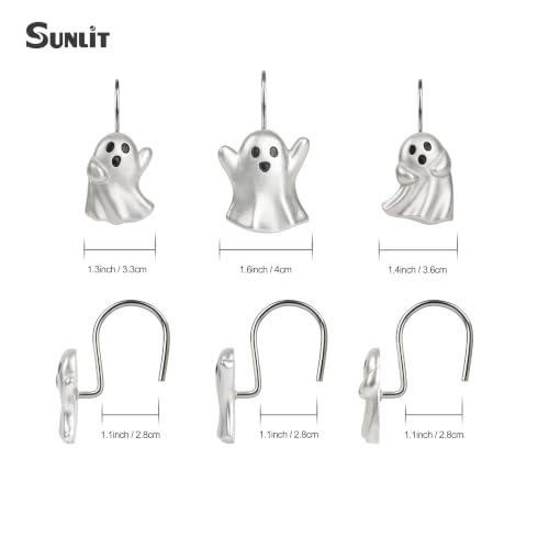Ghost Shower Curtain Hooks Set - Silver Halloween Bathroom Decor, 12 Pieces