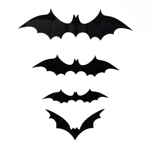 60 PCS Halloween Bat Wall Decor Stickers 3D Waterproof Black Spooky Bats