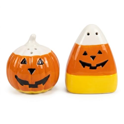 Pumpcorn Salt & Pepper Shaker Set - Halloween Fall Decor, Pumpkin & Candy Corn