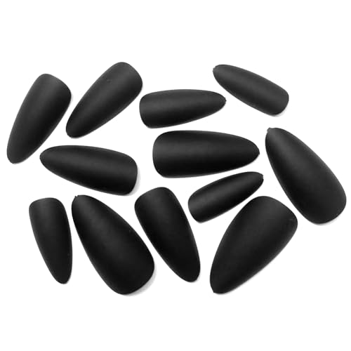 Lifextol Black Almond Press-On Nails Kit - Medium Length Fake Nails with Glue & Tools, Variation: Black