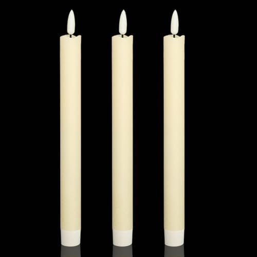 3 Pack Ivory Flameless Wax Taper Candles with Timer - Realistic Flicker, Safe for Holidays