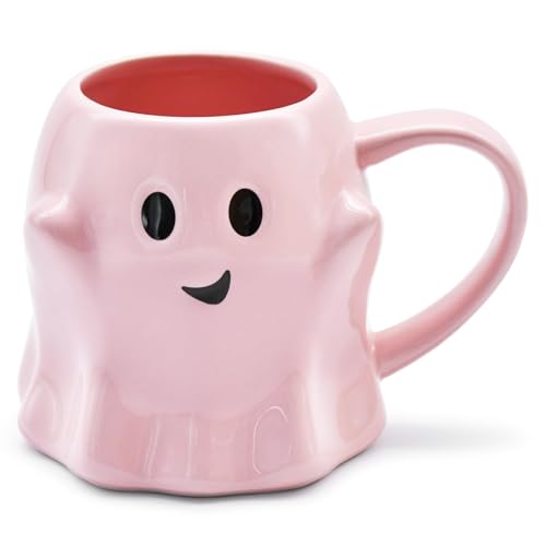 Pink 14 oz Halloween Ghost Coffee Mug - Ceramic Ghost Pattern, Cute Spooky Cup