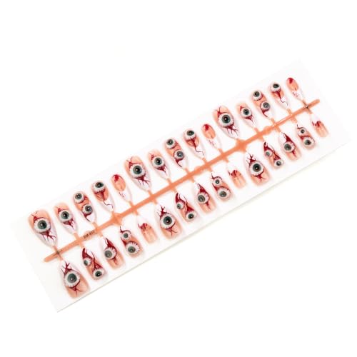 Halloween Long Almond Press On Nails with Eyeball Blood Drip Design - Multicolor-018049
