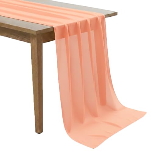 10ft Long Peach Chiffon Table Runner Set of 5 for Wedding and Event Decor - Rustic Sheer Gauze