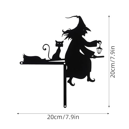 Black Halloween Door Corner Sign Witch on Broom and Cat Metal Decor - Home & Party