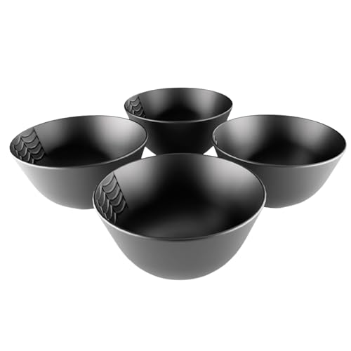 Small Gothic Ceramic Dessert Bowls Set of 4 - Black Spiderweb Design