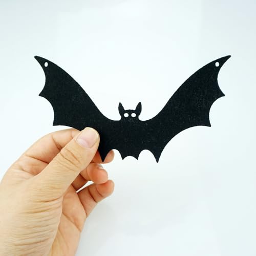 Halloween Bat Garland Felt Banner - Haunted House Decor, Reusable Black Bat Streamer