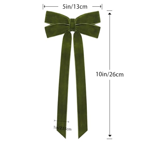 Green Velvet Ribbon Bows 12-Pack Christmas Tree Decorations Holiday Ornaments