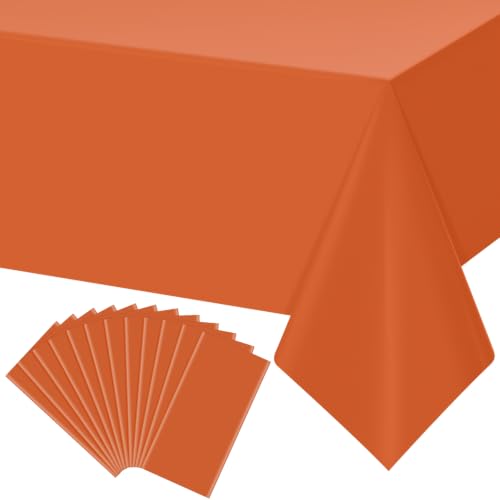 YIDAKO 12-Pack Orange Disposable Plastic Tablecloths for Rectangle Tables - Waterproof 54x108 Inches