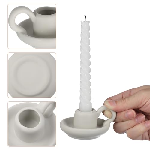 Nordic Ceramic Candle Holder Set with Handle - White Taper Candle Holders for Wedding Holiday Decor - 2PCS