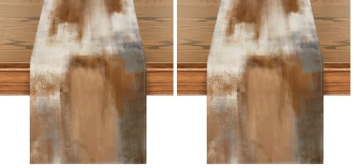 Brown Abstract Modern Art Table Runner 13x72 Inch Pack of 2 - Farmhouse Kitchen Decor