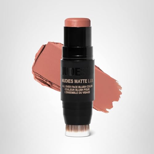 Nudestix Nudies Matte Lux – 3-in-1 Soft-Matte Blush Stick for Cheeks, Eyes & Lips with Built-In Brush | Cream-to-Powder Finish with Blurring Effect | Clean, Vegan, Travel-Friendly Makeup (Nude Buff)