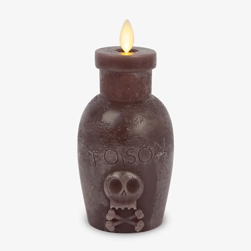 Flameless Poison Bottle Candle - Dark Chocolate Wax with Moving Flame & Timer, Halloween Decor, Chocolate Torte Variation
