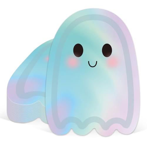 Halloween Ghost Paper Plates - Iridescent Disposable Party Tableware, 40 Pack