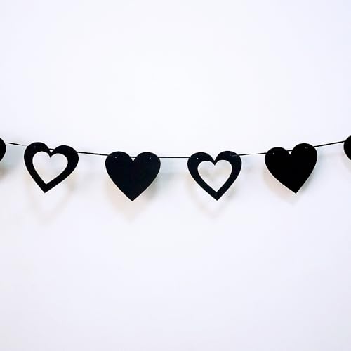 Black Felt Heart Garland Banner for Gothic Party & Wedding Decor - 2 Pack