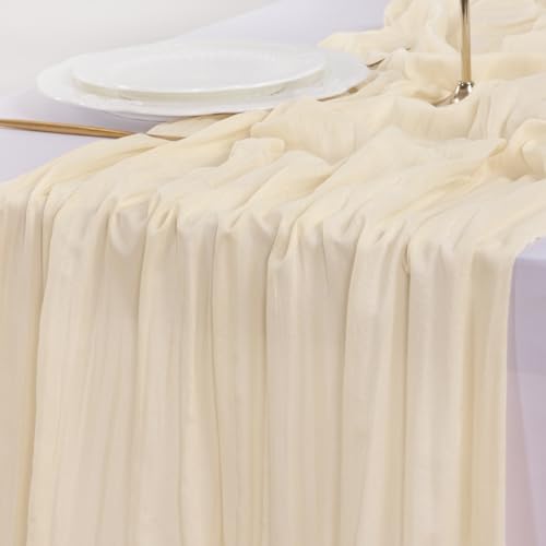 Beige Cheesecloth Table Runner 10ft for Wedding Party Home Decor - Set of 10