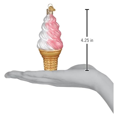 Christmas Glass Ornament - Strawberry Swirl Soft Serve Ice Cream Confection - Handcrafted Holiday Decor