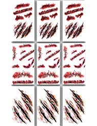 Zombie Blood Wound Scar Temporary Tattoos - 9 Sheets, Waterproof & Easy to Apply