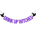 Purple Drink Up Witches Banner Halloween Party Decor Glitter Sign