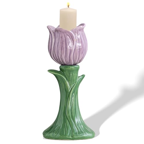 Purple Ceramic Candle Holder for Taper Candles, Incense & Decor