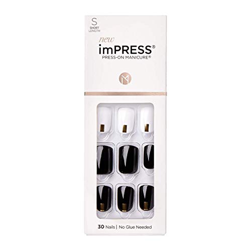 Press-On Nails Short Square Black and White - Midnight Drive, 30 Pieces with Tools - Variation of THIS listing