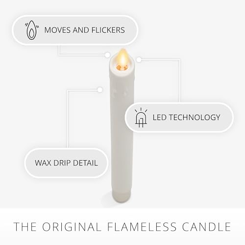 White Wax Drip Flameless Candle Taper - 9.5 Inch Unscented Moving Flame LED - Halloween & Holiday Decor - Variation: White-Single