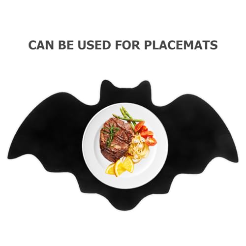 Halloween Felt Bat Placemat Set - Reusable Black Table Mats for Dining