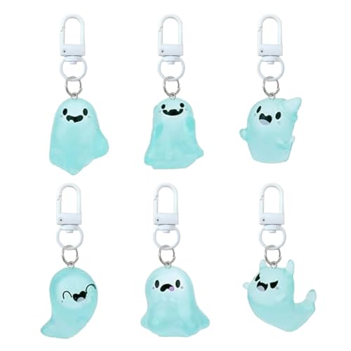 Halloween Ghost Keychains 6 Pack - Cute Resin Spooky Bag Charms for Backpacks & Purses