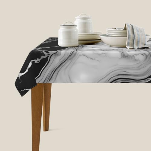 Marble Texture Rectangle Tablecloth 54x72 Inch Waterproof & Washable - Black & White US