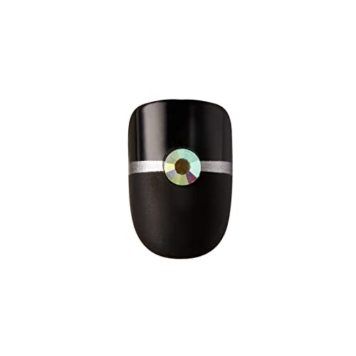 Black Short Length Press-On Nails Manicure Kit with Rhinestone Accents - Lavish