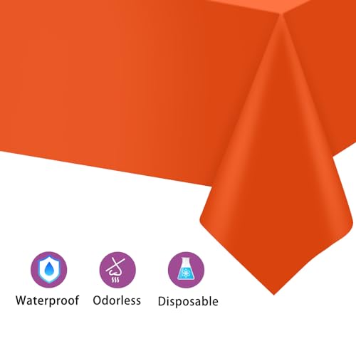 Orange Disposable Plastic Tablecloths 54x108 Inches - 2 Pack, Rectangle