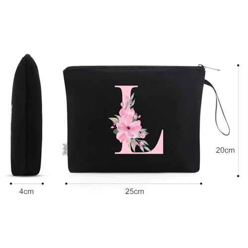 Large Black Personalized Makeup Bag for Women - Gift for Bridesmaid & Mom - Variation 02-Black / L