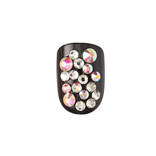 Black Short Length Press-On Nails Manicure Kit with Rhinestone Accents - Lavish