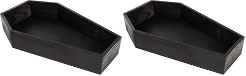 Creative Hobbies Black Painted Wood Coffin Tray - 13.5 x 8.5 Inch Coffin-Shaped Serving Tray Pack of 2