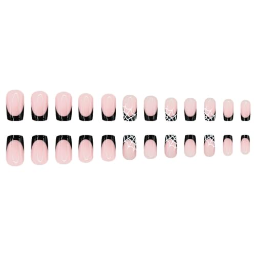 Halloween Press On Nails - Medium Square French Tip Fake Nails - Style 17