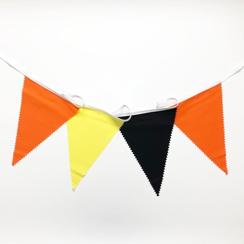 Fabric Bunting Banner 40Ft Triangle Flags for Construction & Party Decor - Black, Orange, Yellow