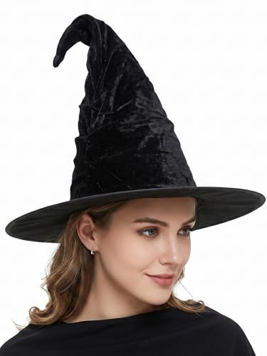 Halloween Witch Hat for Women - Ruched Wizard Costume Accessory