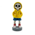 Yellow Hoodie Skeleton Figurine Decor - 5.1 Inch Gothic Halloween Shelf Statue