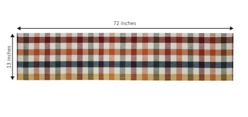 Harvest Plaid Cotton Table Runner - Rust Ivory Multi, 13x72 inches