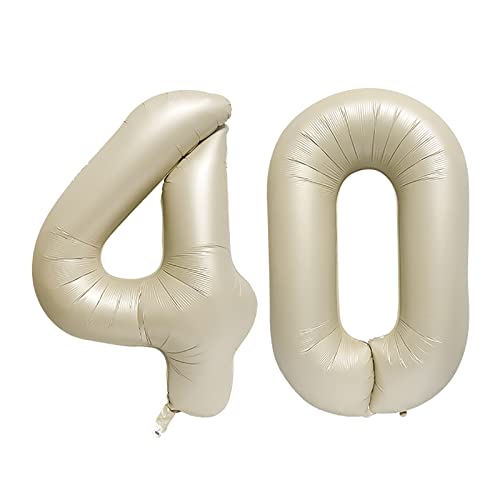 40 Inch Number Foil Balloon Set for 40th Birthday & Celebration Decor - Cream White
