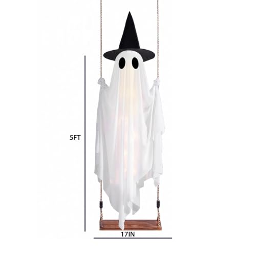 Outdoor Hanging Ghost Decoration 5FT with Swing & Remote Lights